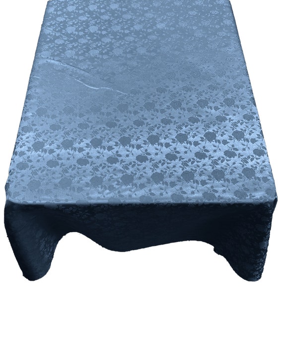 Coppen Blue Roses Jacquard Satin Rectangular Tablecloth Seamless/Party Supply