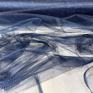 Sparkle tulle glitter fabric shimmer/ tulle glitter for dresses/ mesh glitter fabric/ costume fabric/ wholesale, Navy Blue.