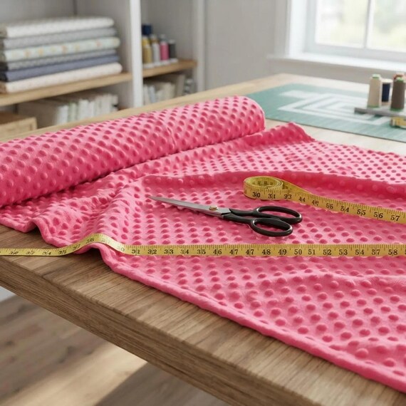 Hot Pink Minky Dot Fabric, 100% Polyester 58" Wide| Stuff | Blankets Sold by the Yard