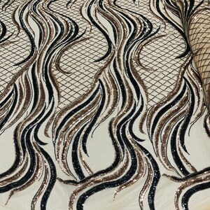 Two tone damask design with sequins embroider on a 4 way stretch mesh fabric-sold by the yard. Aqua Iridescent/White main image 1