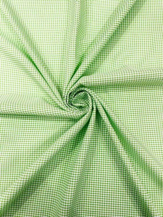 Lime Green Gingham 1/8” Squares, Poly Cotton Checkered Fabric- Sold by the yard