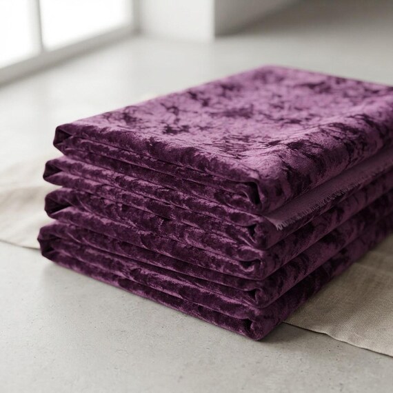 Plum 59/60" Wide Crushed Stretch Panne Velvet Velour Fabric Sold By The Yard.