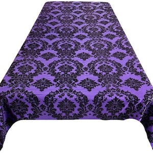 Rectangular Tablecloth - Decorative Damask Polyester Taffeta Tablecloth (Black on Purple