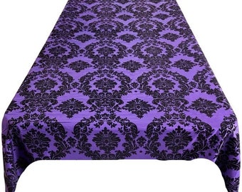 Rectangular Tablecloth - Decorative Damask Polyester Taffeta Tablecloth (Black on Purple
