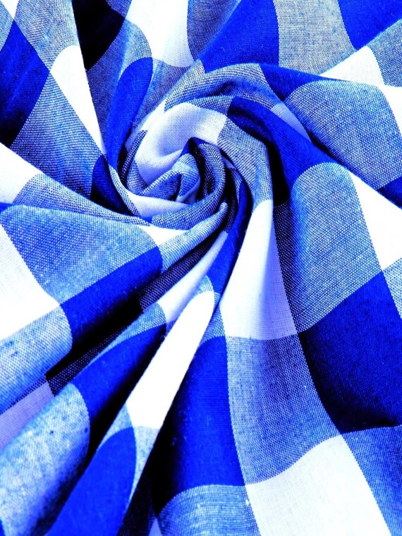 Royal Blue Gingham 1 Inch Checkered Poly Cotton 58" Wide Fabric- Sold by the yard