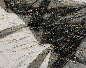 Black Glitter Rhinestone Fabric Invisible Mesh. Sold by The Yard.