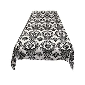 Rectangular Tablecloth - Decorative Damask Polyester Taffeta Tablecloth Black on Ivory