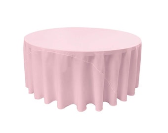 Mantel de popelina de poliéster redondo, color rosa sólido, sin costuras.