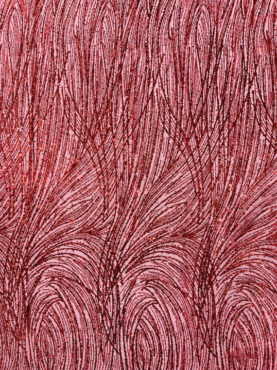 Red Fashion Glitter Design On A Mesh Lace Fabric/Prom.