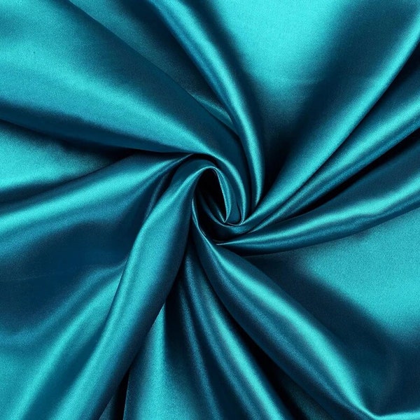 Charmeuse Bridal Solid Satin Fabric for Wedding Dress Fashion Crafts Costumes Decorations Silky Satin 58” Wide Sold By The Yard Teal Blue
