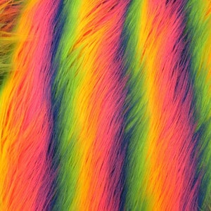 Stripe Fake Fur-Multi Color Faux Fun Shaggy Fur-4 Inch Pile-Upholstery-Jackets-Pillows-Sold by Yard. Rainbow