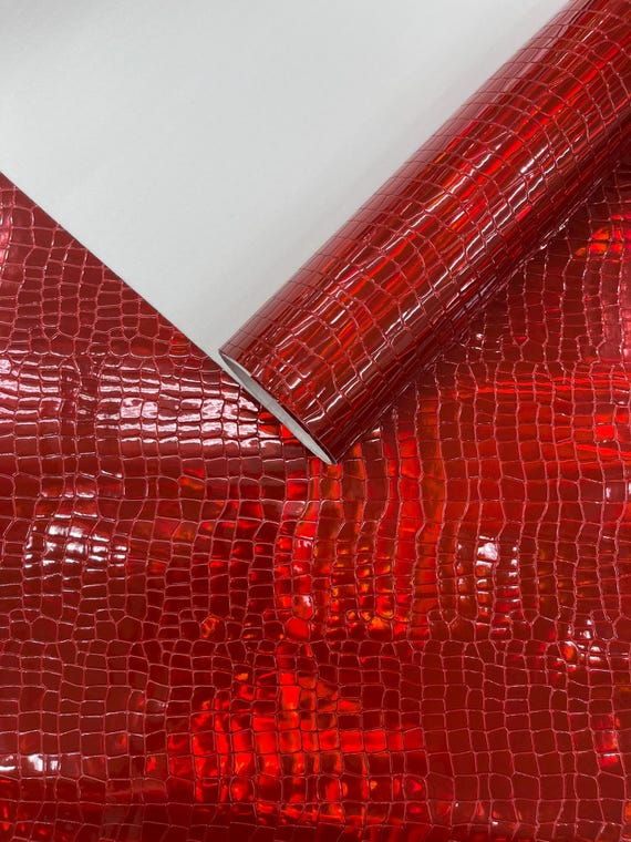 Red Crocodile Embossed PVC Holographic Vinyl Fabric / Upholstery Crafting Accessories Applications