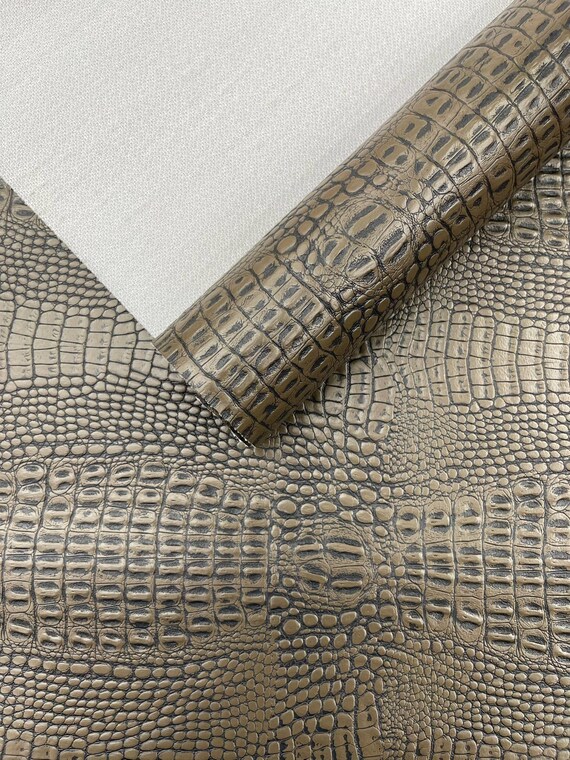 Wood Brown Crocodile Marine Vinyl 2 tone Upholstery, Crocodile Skin Texture Faux Leather PVC Vinyl, 54" Wide.