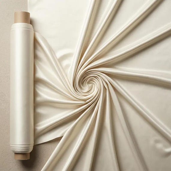 Off White Stretch Satin Fabric, Heavy Shiny Polyester Spandex, 58-Inch Wide Prom Material