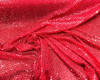 44/45" Wide Faux Sequin Light weight Knit Fabric Shiny Dot Confetti for Sewing Costumes Apparel Crafts Sold by The Yard. Red