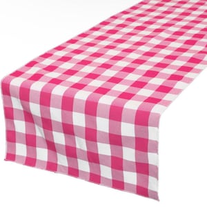 White & Fuchsia 12&quot; Wide by The Size of Your Choice, Polyester Poplin Gingham, Checkered, Plaid Table Runner.