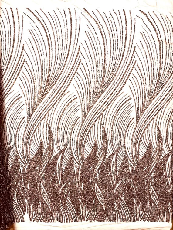 Brown Flame Fashion Beaded Lace Fabric| Prom| Wedding| By The Yard.