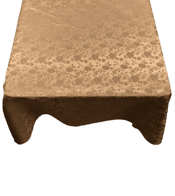 Khaki Square Tablecloth Roses Jacquard Satin Overlay for Small Coffee Table Seamless