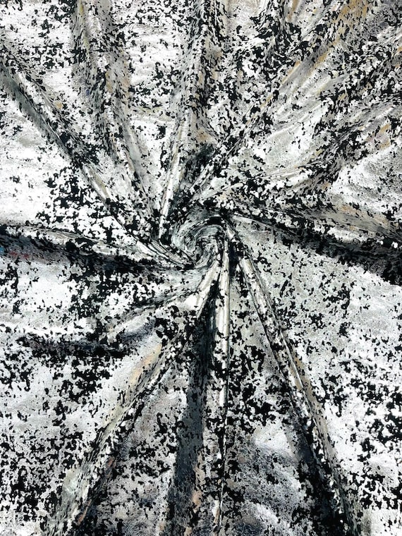 Silver Stretch velvet splatter foil design/4-way stretch fabric- Sold by the yard