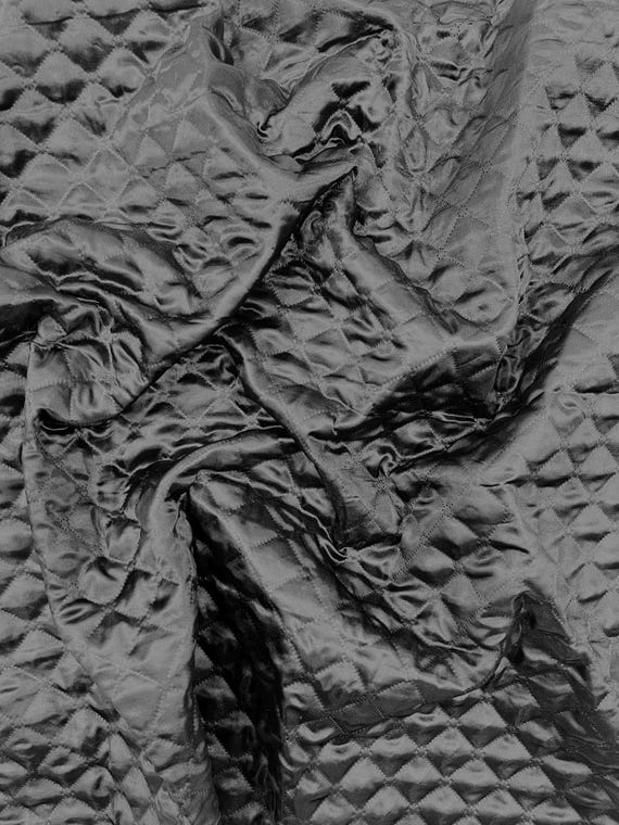 Black Quilted Satin Fabric | Diamond Pattern, 58" Wide