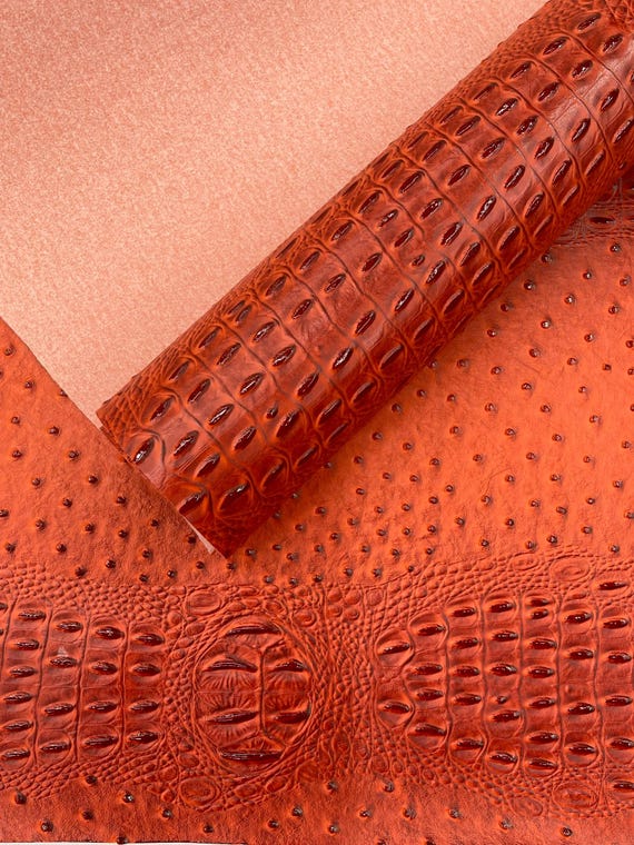Poison Orange Gator Ostrich Embossed Vinyl Fabric By The Yard / 2 Tone Crocodile Ostrich Vinyl Leather 54" Wide