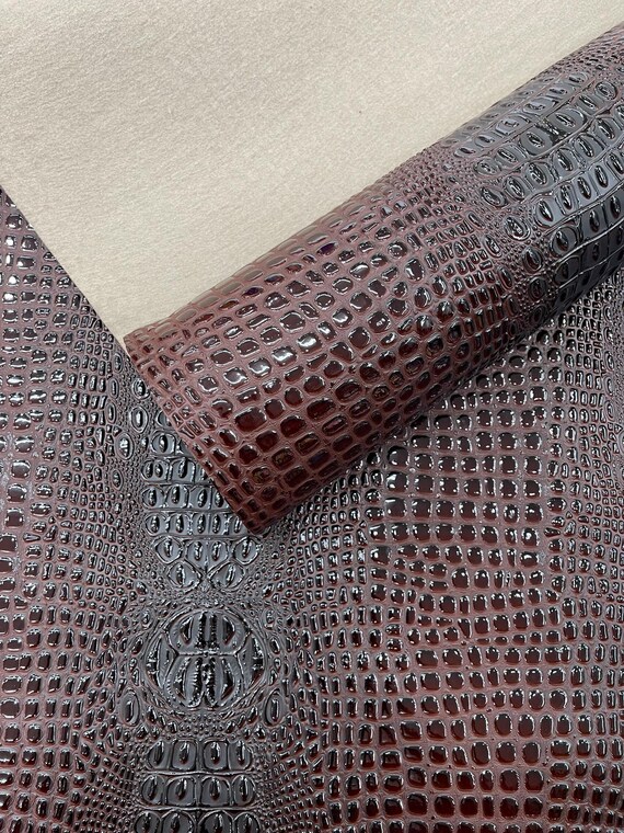 Hickery Red Glossy Two Tone Gator Fake Leather Upholstery, 3D Crocodile Skin Texture Faux Leather PVC Vinyl, 54" Wide
