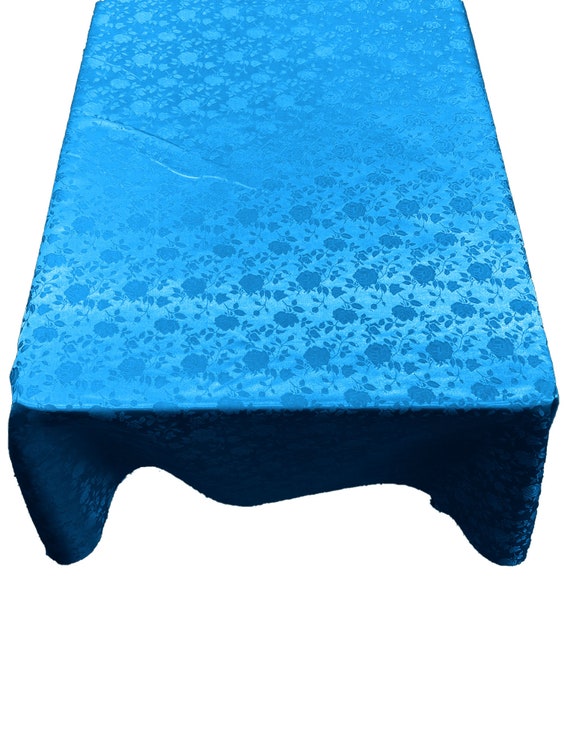 Turquoise Roses Jacquard Satin Rectangular Tablecloth Seamless/Party Supply