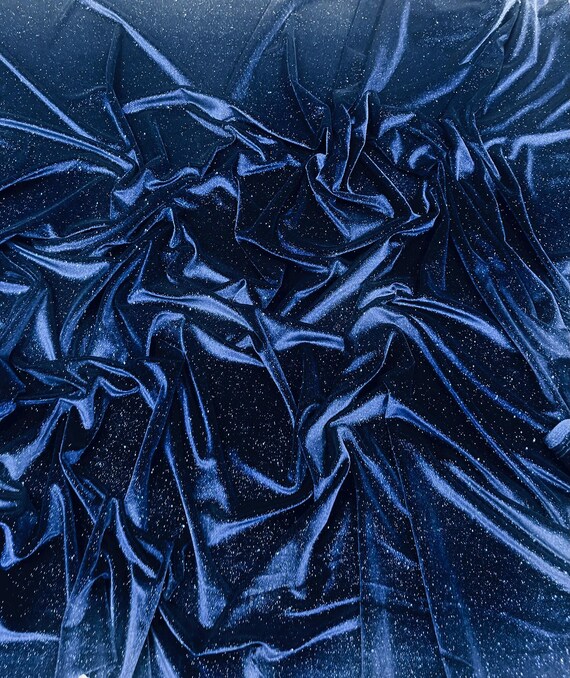 Navy Blue Glitter Stretch Velvet Fabric | 58" Wide.