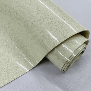 53/54&quot; Wide Shiny Sparkle Glitter Vinyl, Faux Leather PVC-Upholstery Craft Fabric Sold by The Yard. Ivory