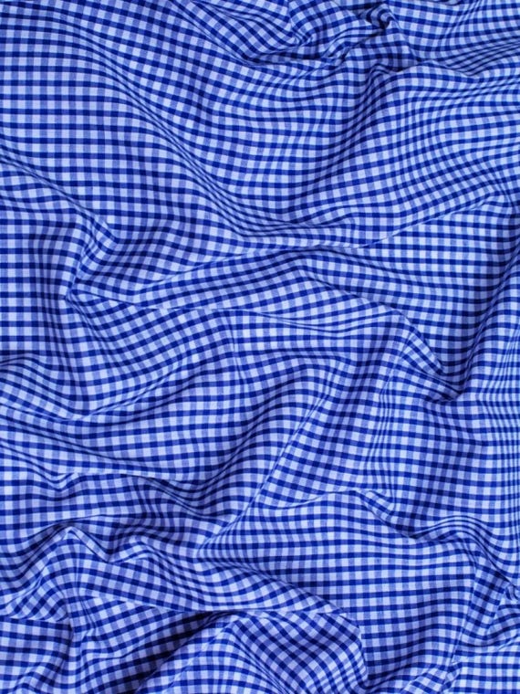 Royal Blue Gingham 1/8" Checkered Poly Cotton 58" Wide Fabric- Sold by the yard