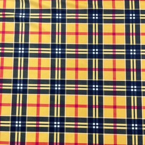 Yellow Plaid Printed Nylon Spandex 4-way Stretch Medium Weight Fabric for Apparel, Swimwear, Activewear, Sportswear, Costumes.