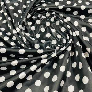 Black Soft Charmeuse Satin Fabric With White 1/2 inch Polka Dot-60” Wide 100% Polyester-Sold By The Yard.