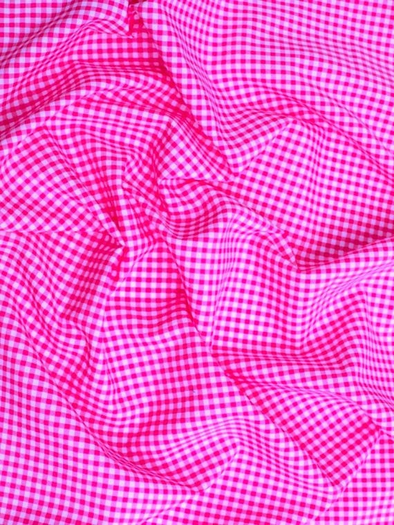 Hot Pink Gingham 1/8" Checkered Poly Cotton 58" Wide Fabric- Sold by the yard