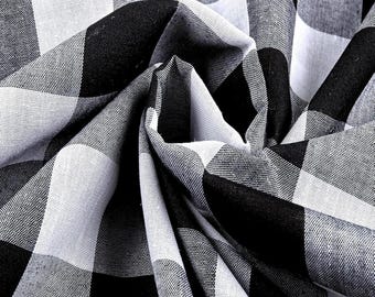 Black Gingham 1 Inch Checkered Poly Cotton 58" Wide Fabric- Sold by the yard