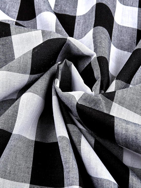 Black Gingham 1 Inch Checkered Poly Cotton 58" Wide Fabric- Sold by the yard