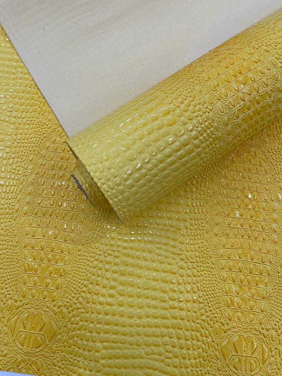 Reptile Yellow Glossy Two Tone Gator Fake Leather Upholstery, 3D Crocodile Skin Texture Faux Leather PVC Vinyl, 54" Wide