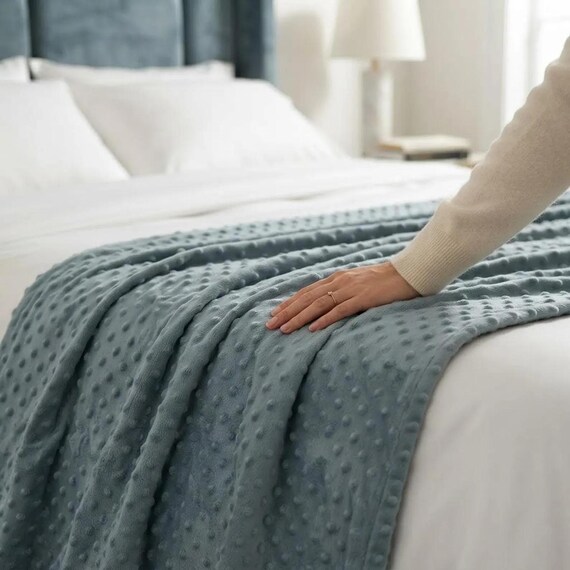 Sky Blue Minky Dot Fabric, 100% Polyester 58" Wide| Stuff | Blankets Sold by the Yard