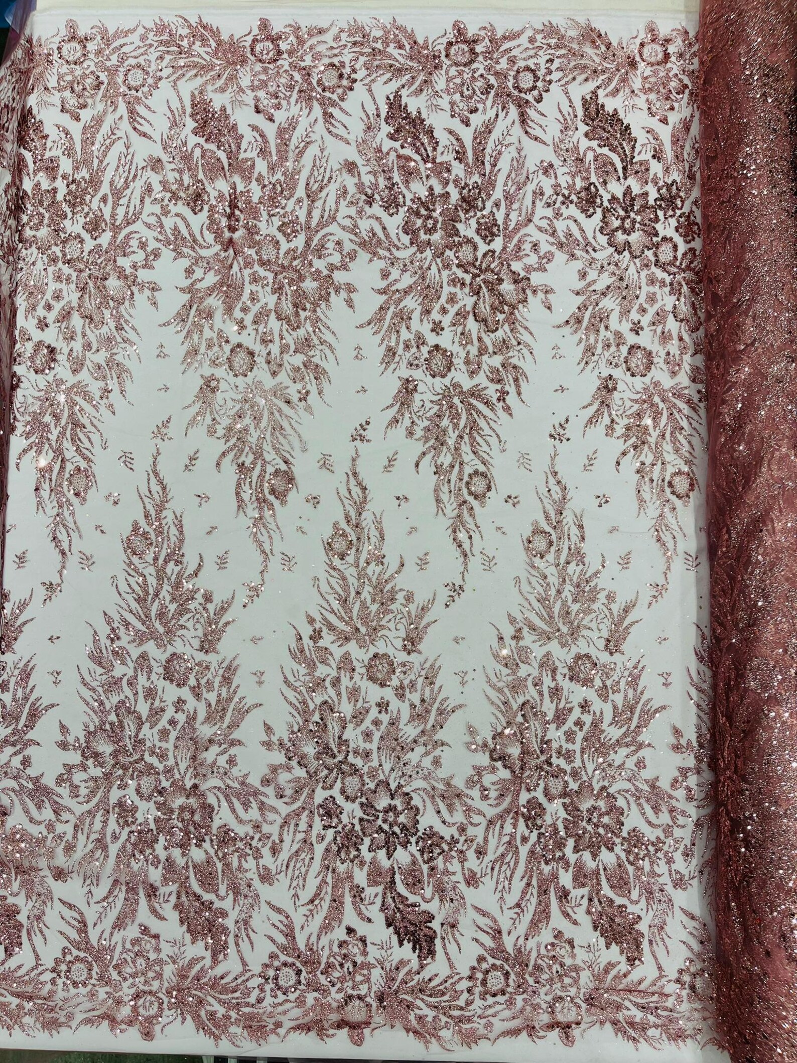 Dusty Rose Big Glitter Damask Design on A Mesh Lace Fabric/prom/sold by ...