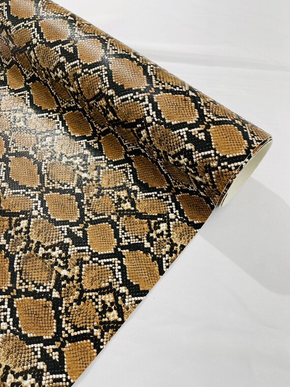 Tan 54" Wide Snake Fake Leather Upholstery, 3D Viper Snake Skin Texture Faux Leather PVC Vinyl Fabric by The Yard