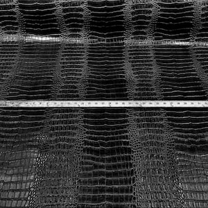 Black 53/54&quot; Wide Gator Fake Leather Upholstery, 3-D Crocodile Skin Texture Faux Leather PVC Vinyl Fabric Sold By The Yard.