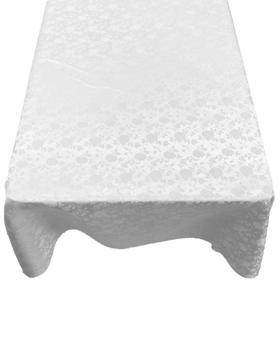 White Roses Jacquard Satin Rectangular Tablecloth Seamless/Party Supply