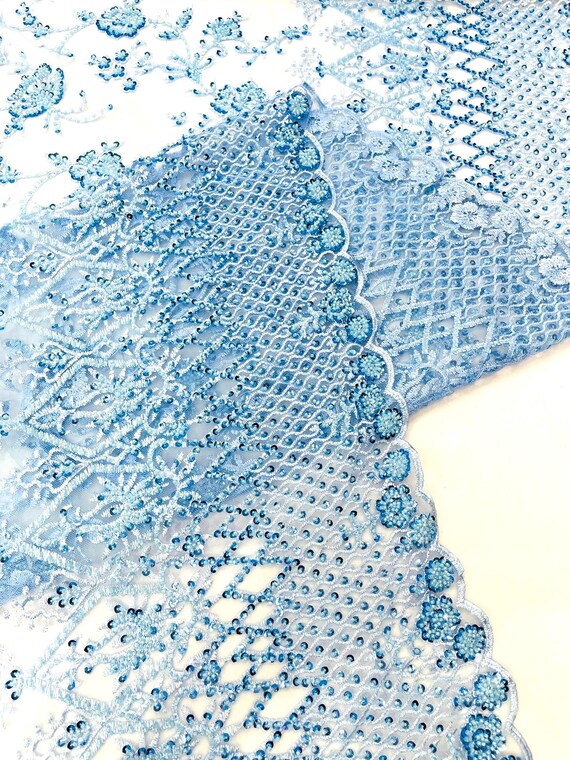 Light Blue Modern Luxury Beaded Fabric 54” Wide- Sold by the yard
