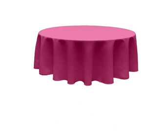 Mantel de popelina de poliéster redondo, color fucsia, sin costuras.