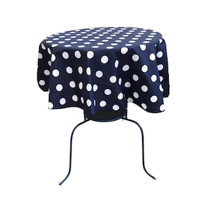 Round Polka Dot Poly Cotton Tablecloth, White Dot  on Navy Blue. Choose Size Below
