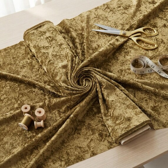 Dark Gold 59/60" Wide Crushed Stretch Panne Velvet Velour Fabric Sold By The Yard.