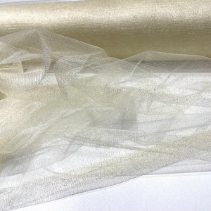 Sparkle tulle glitter fabric shimmer/ tulle glitter for dresses/ mesh glitter fabric/ costume fabric/ wholesale, Ivory Gold