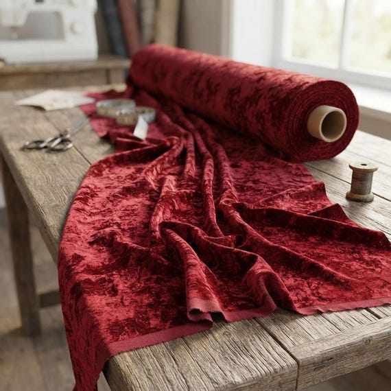 Red 59/60" Wide Crushed Stretch Panne Velvet Velour Fabric Sold By The Yard.