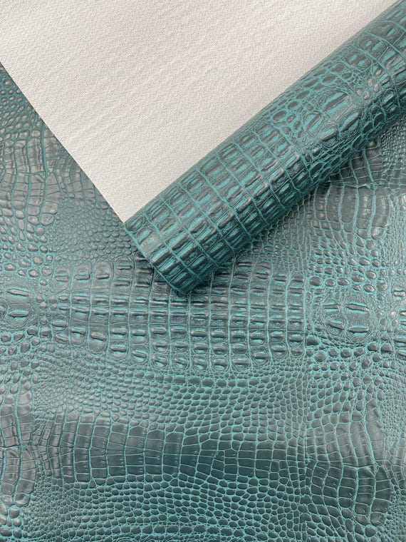 Teal Crocodile Marine Vinyl 2 tone Upholstery, Crocodile Skin Texture Faux Leather PVC Vinyl, 54" Wide.