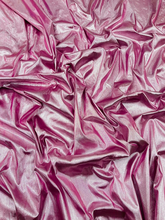 Pink Metallic Polyester Dupioni Faux Silk Fabric | 55" Wide Wedding, Home Décor.