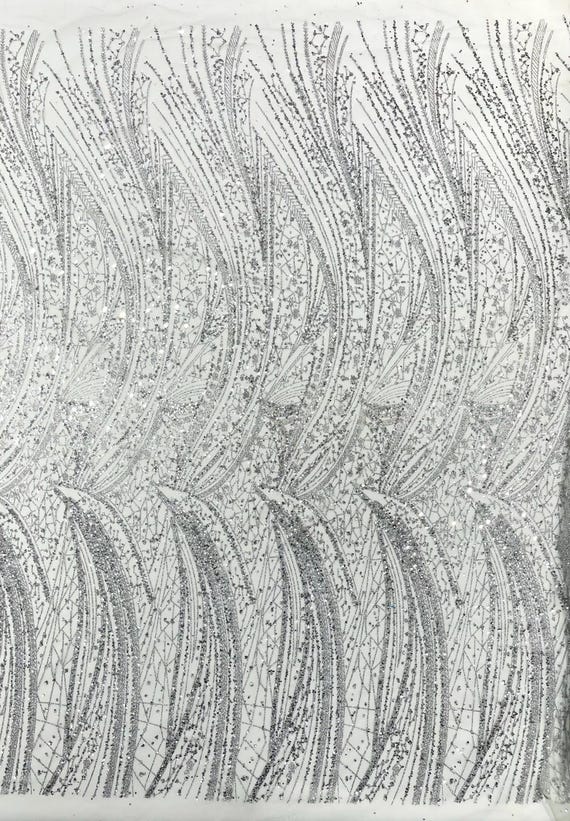 Silver Geometric Fashion Glitter Design On A Mesh Lace Fabric| 58" Wide| Prom Dresses.